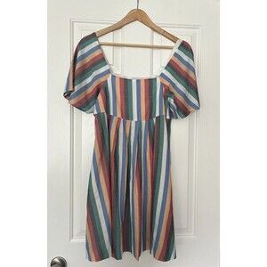 Madewell Women's Square-Neck Mini Dress in Festival Stripe Size Small